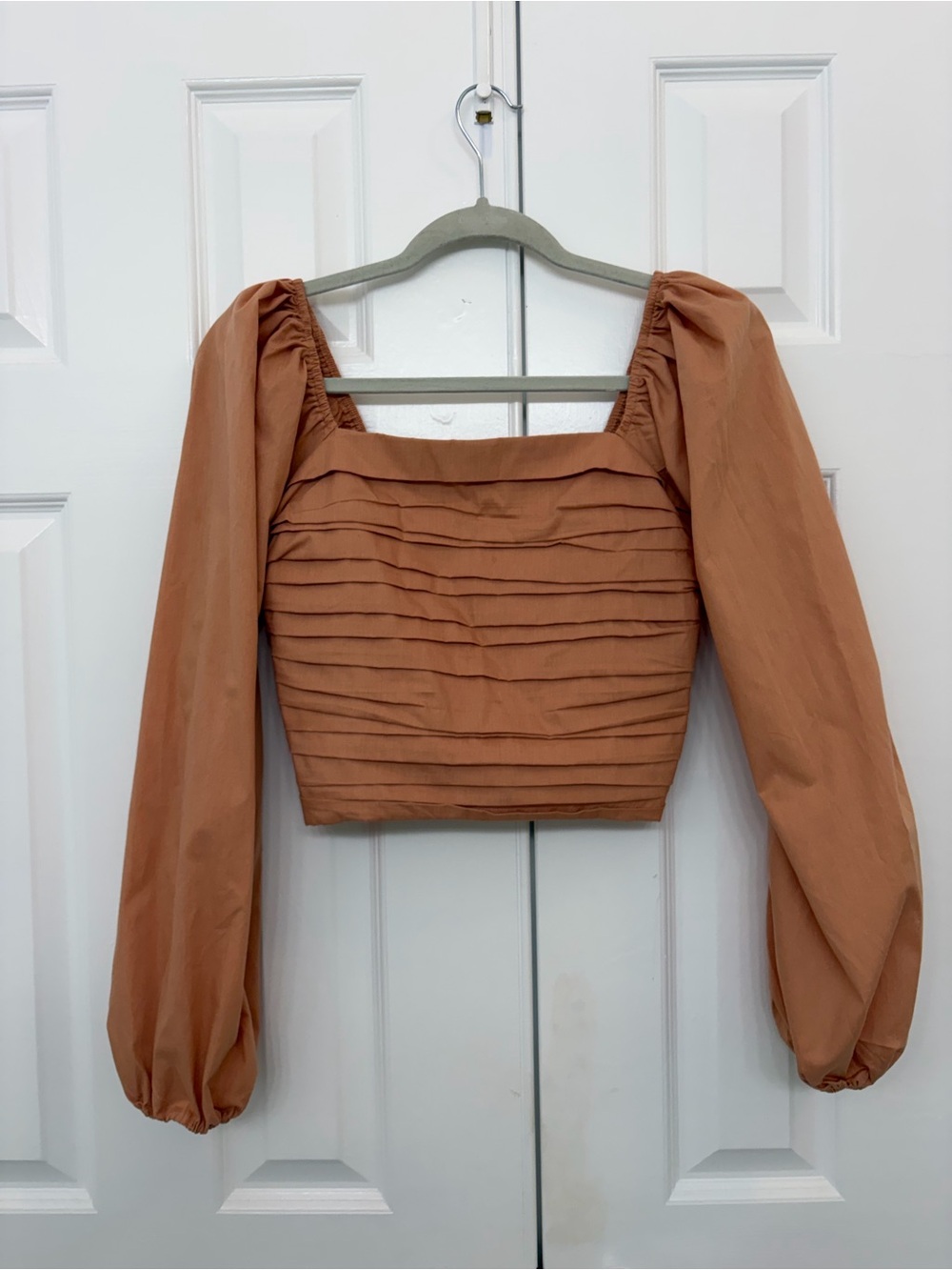 Abercrombie & Fitch Pleated Smocked Square-Neck•Puff Sleeve•terracotta•ballet•SM